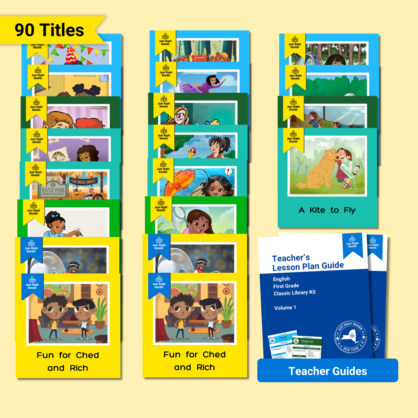 1st Grade Classic Library, 2024-2025 Edition: English, 90 titles, 90 books,2 Teacher Guides - Just Right Reader