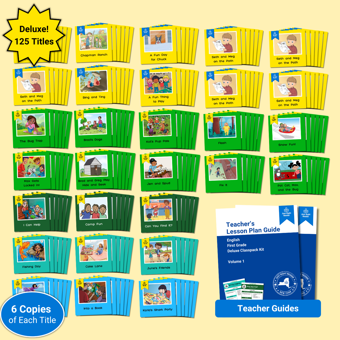 1st Grade Deluxe Classpack, 2024-2025 Edition: English, 125 titles, 750 books, 2 Teacher Guides - Just Right Reader