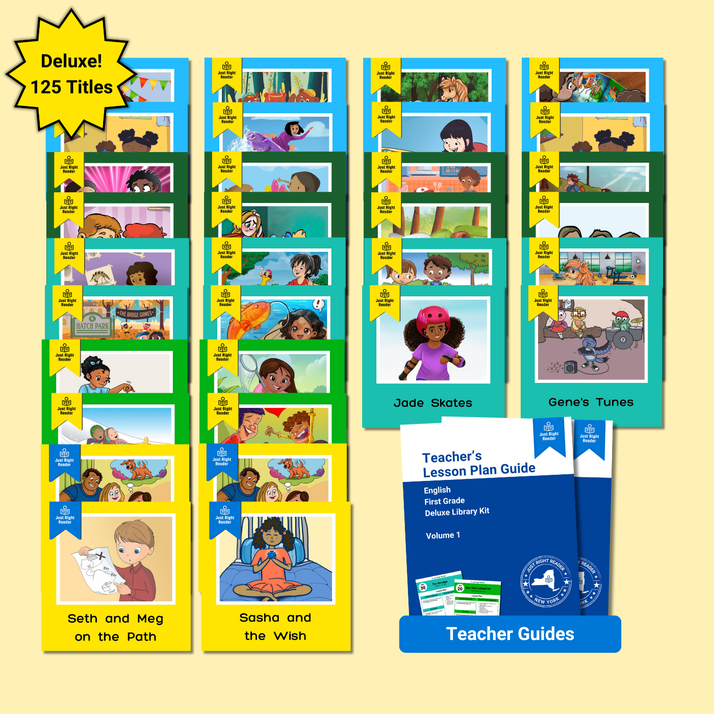 1st Grade Deluxe Library, 2024-2025 Edition: English, 125 titles, 125 books, 2 Teacher Guides - Just Right Reader