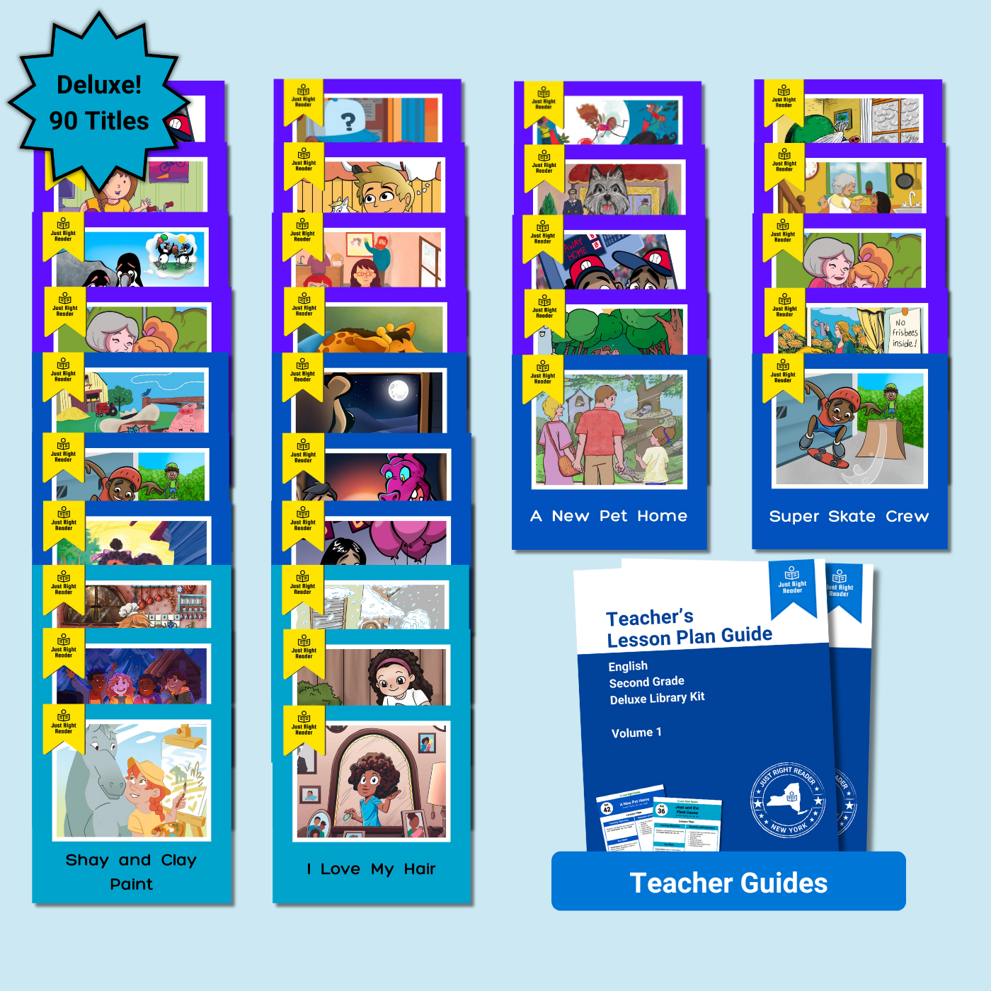 2nd Grade Deluxe Library, 2024-2025 Edition: English, 90 titles, 90 books, 2 Teacher Guides - Just Right Reader