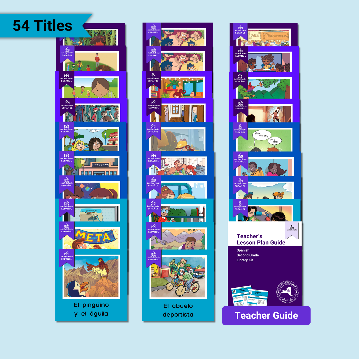 2nd Grade Library, 2024 Edition - Spanish, 54 titles, 54 books, 1 Teacher Guide - Just Right Reader