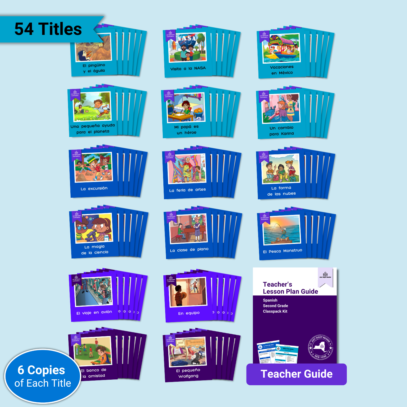 2nd Grade Classpack, 2024 Edition - Spanish, 54 titles, 324 books, 1 Teacher Guide - Just Right Reader