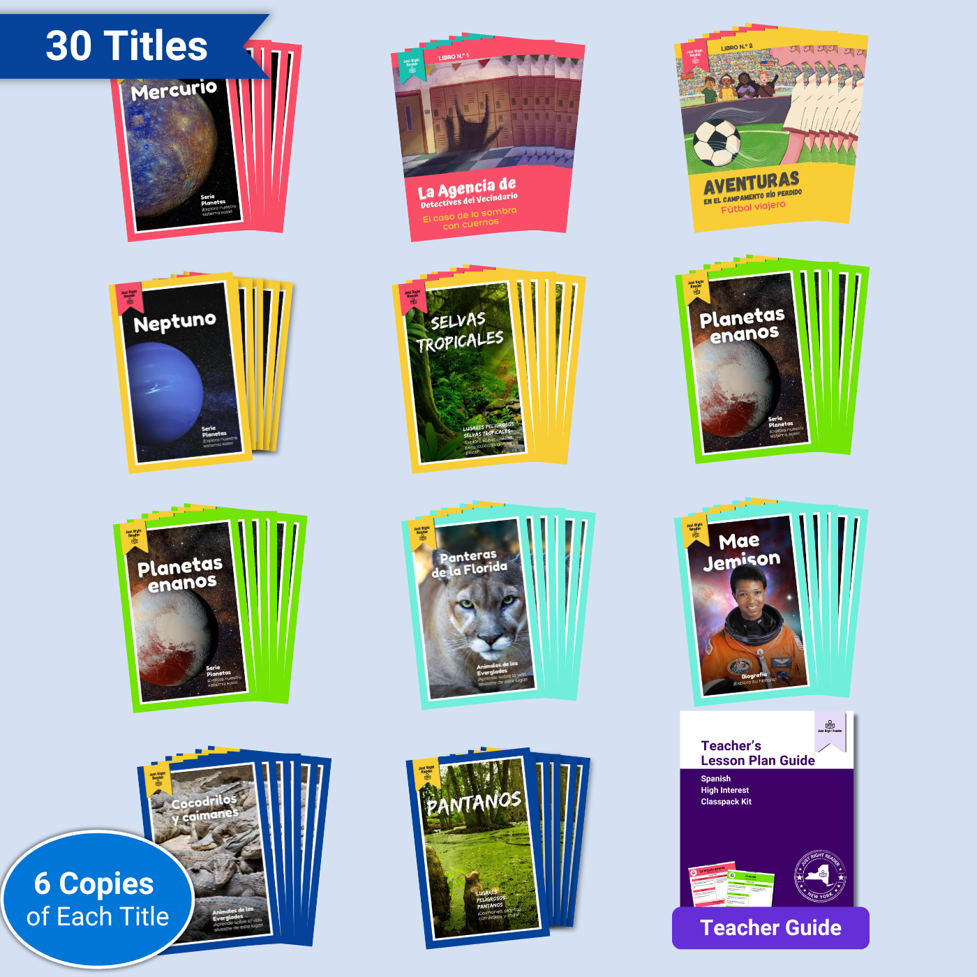 High Interest Spanish Classpack, 2024 Edition - 30 Titles, 180 Books, 1 Teacher Guide - Just Right Reader