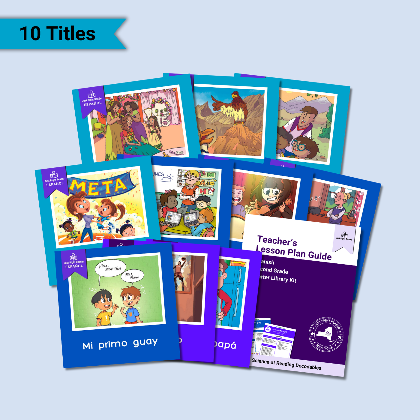 2nd Grade Starter Library, 2024 Edition - Spanish, 10 titles, 10 books, 1 Teacher Guide - Just Right Reader