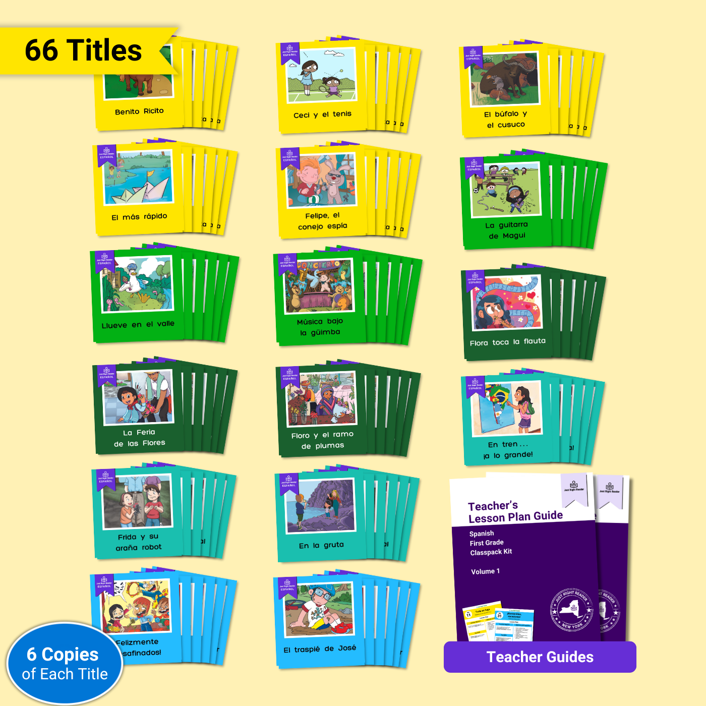 1st Grade Classpack, 2024 Edition - Spanish, 66 titles, 396 books, 2 Teacher Guides - Just Right Reader