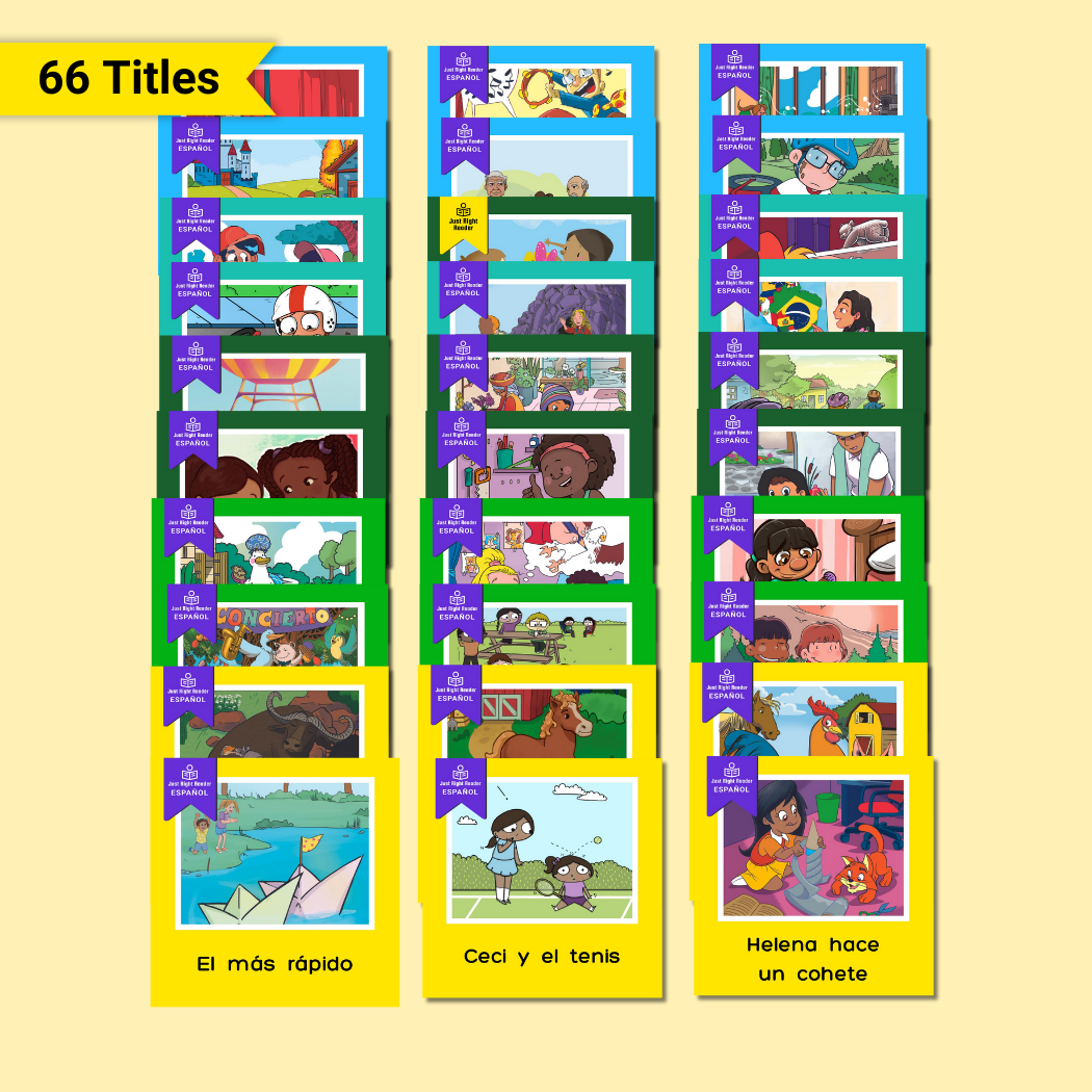 1st Grade Library, 2024 Edition - Spanish, 66 titles, 66 books - Just Right Reader
