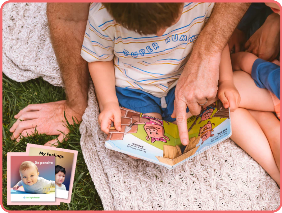 Parents reading a board book with child